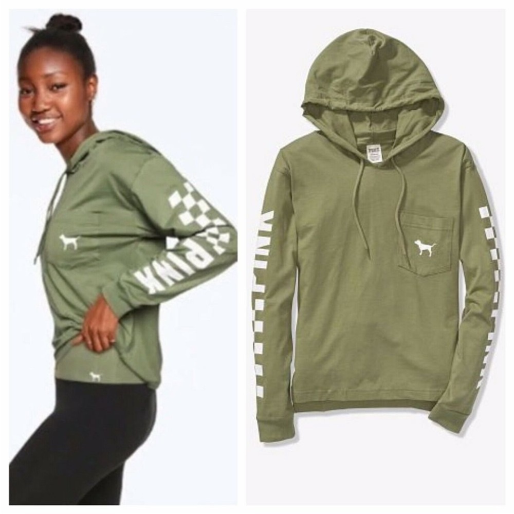 VS PINK Soft Hooded logo long sleeve